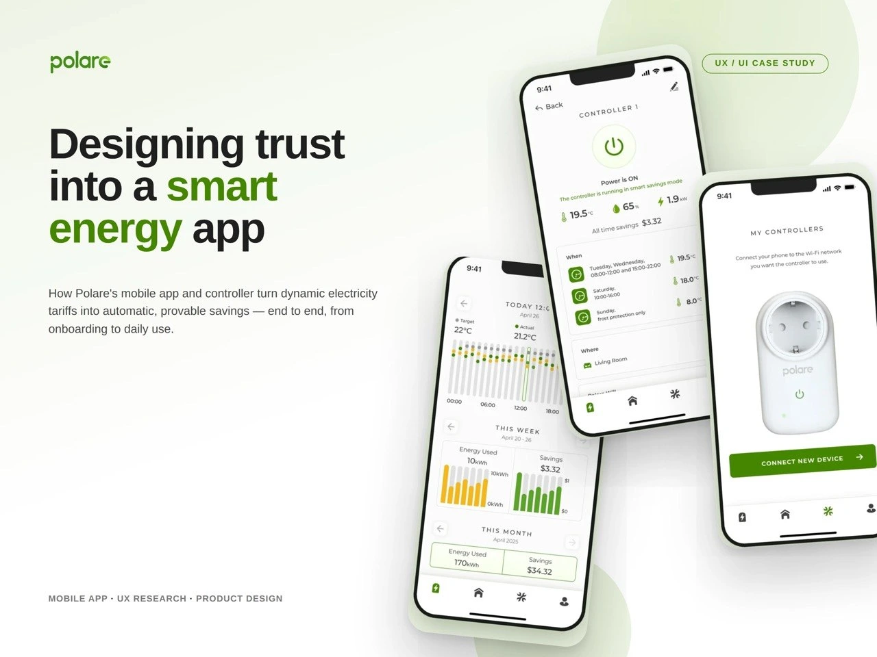 Polare smart energy app screens and controller
